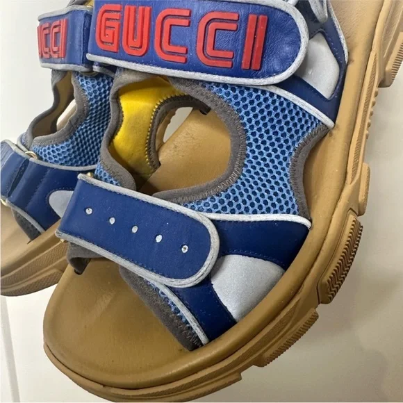 Gucci Aguru Trek Brand-embellished Leather Gladiator Men's Sandals size 8.5 - Picture 6 of 10